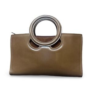 Bally Anni Style Circle Top Handle Leather/Suede Carmel Brown Bag EUC
